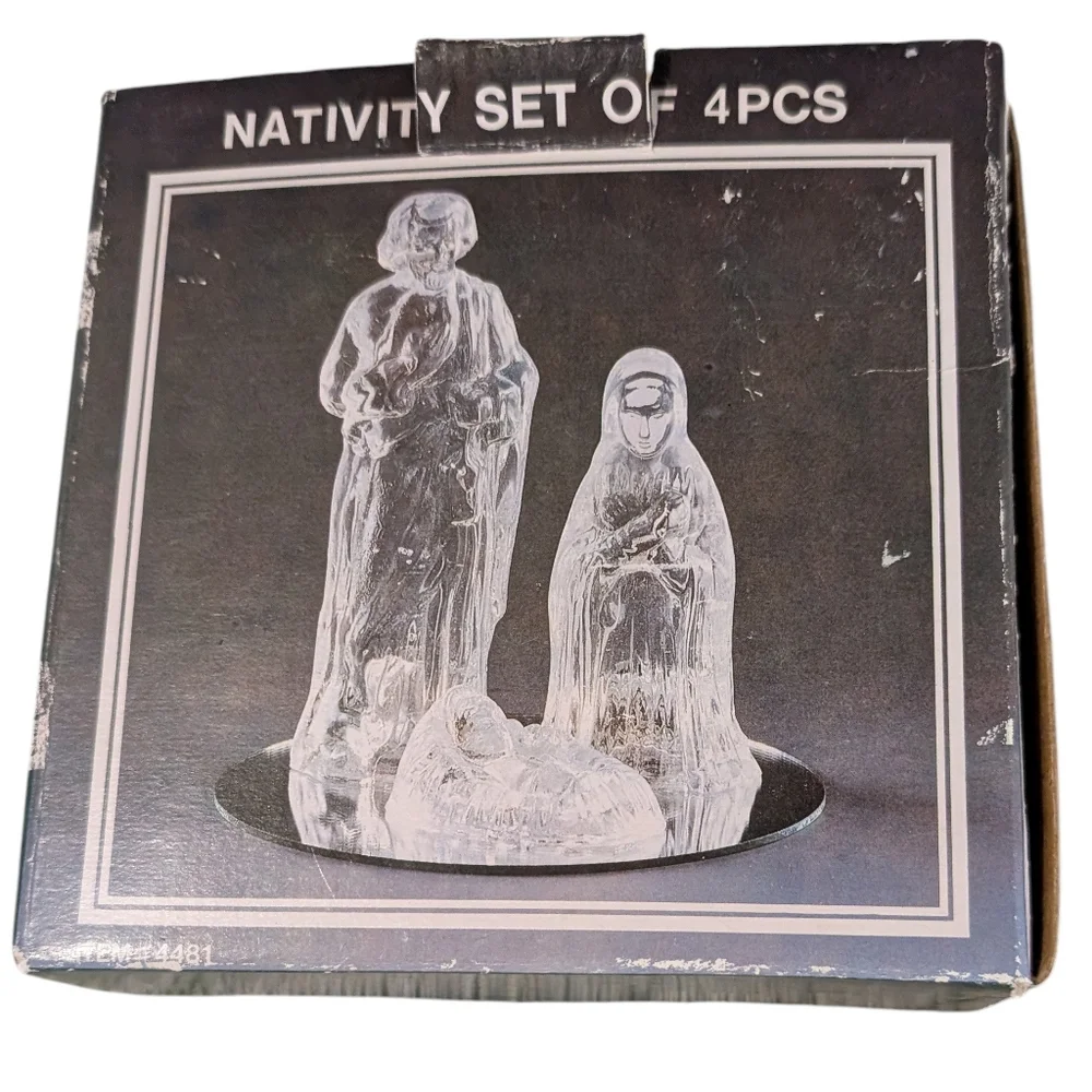 4 Piece Nativity Set With Mirror Christmas 1990's Collectible in Original Box‎